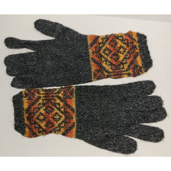 Peruvian Alpaca Wool Knit Gloves Fair Isle Pattern Made in Peru Size M / L - Picture 1 of 3